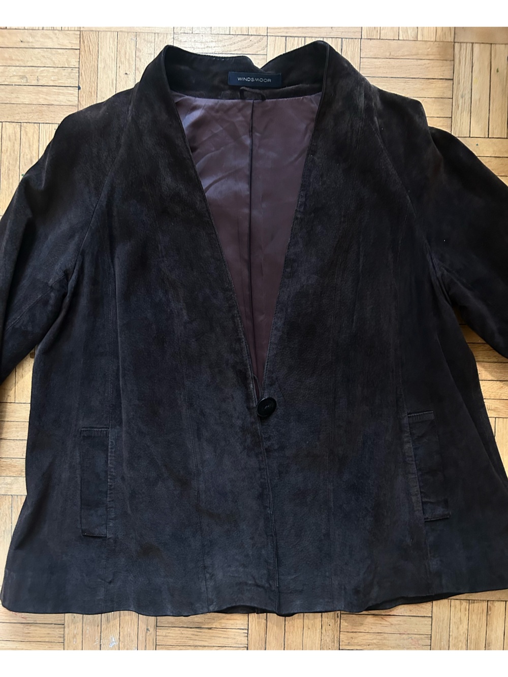 Windsmoor 100% Leather Dark Brown Long Blazer Jacket Size 12 Excellent Condition